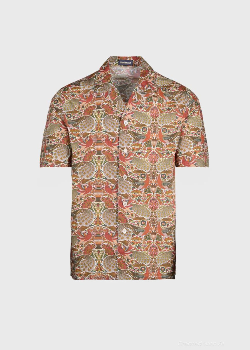 Printed Cotton Camp Collar Shirt - Bronze - Collared Shirt