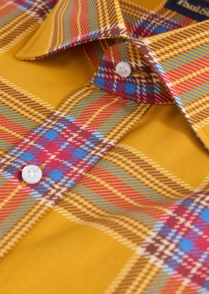 Printed Cotton Pld Sport Shirt - Gold - Button Down Shirt