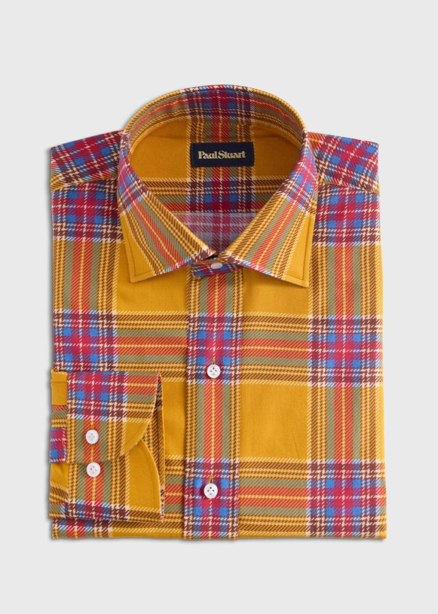 Printed Cotton Pld Sport Shirt - Gold - Button Down Shirt