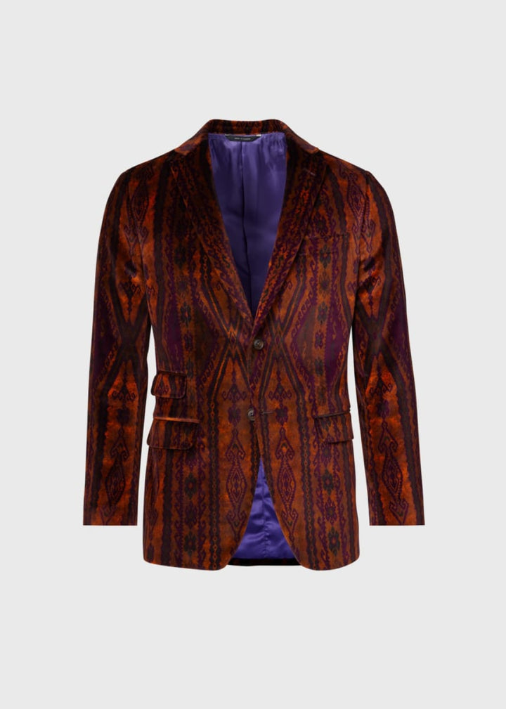 Printed Cotton Velvet Jacket - Rust - Blazer