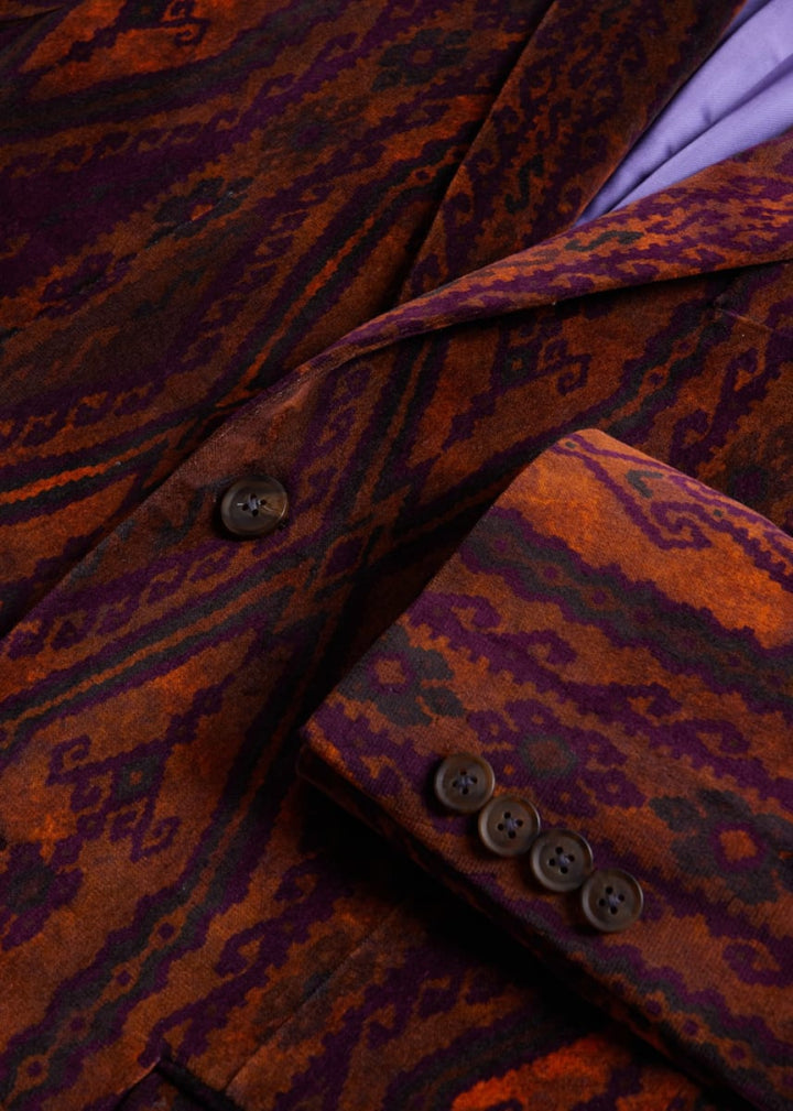 Printed Cotton Velvet Jacket - Rust - Blazer