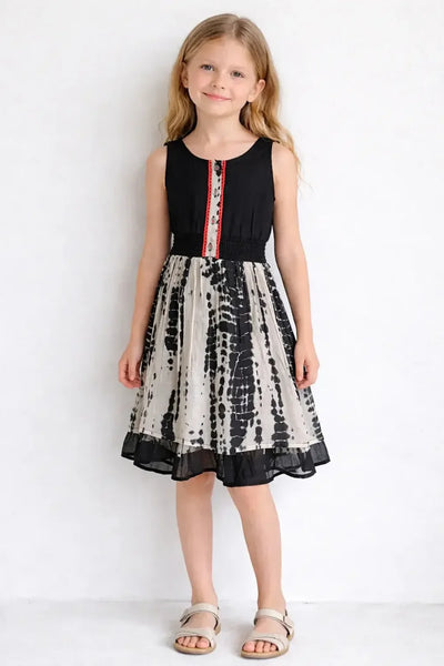 Printed Fit & Flare Dress - Black & White - Dresses