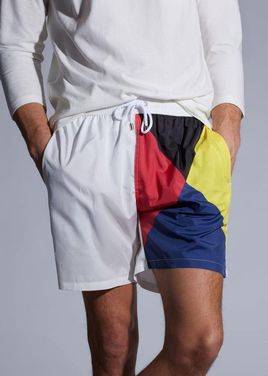 Printed Flag Swim Shorts - Red/Yellow - Swim Trunk