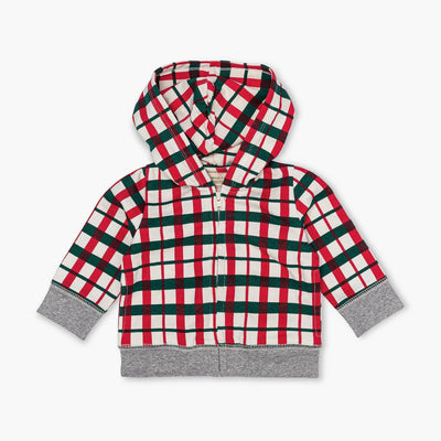 Printed Hoodie - Festive Plaid - Zip-up Sweatshirt