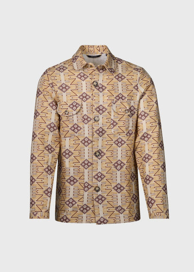 Printed Linen Shirt Jacket - Tan - Collared Shirt