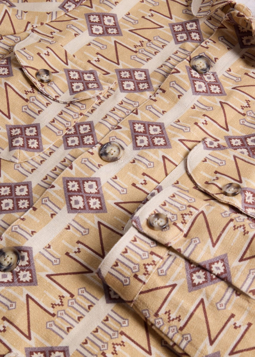 Printed Linen Shirt Jacket - Tan - Collared Shirt