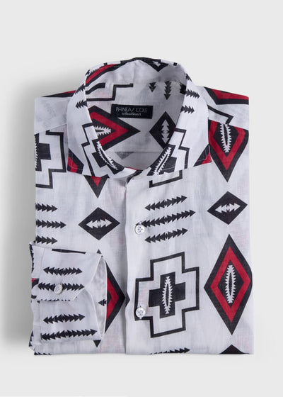 Printed Linen Sport Shirt - White/Red - Collared Shirt