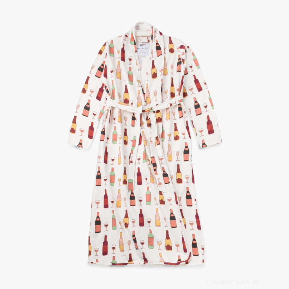 Printed Organic Lounge Robe - Wine Night - Robe