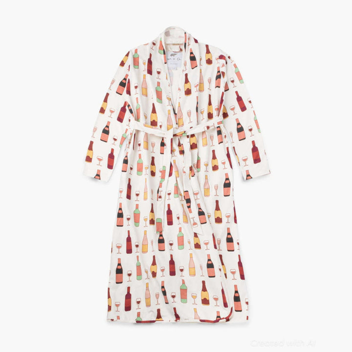 Printed Organic Lounge Robe - Wine Night - Robe