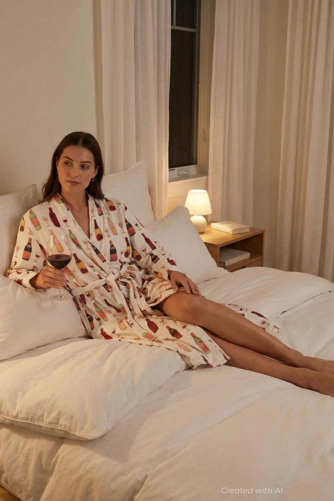 Printed Organic Lounge Robe - Wine Night - Robe