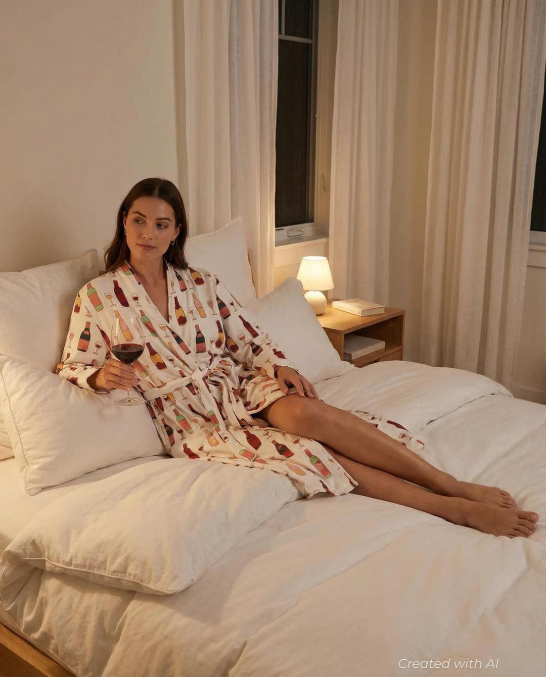 Printed Organic Lounge Robe - Wine Night - Robe