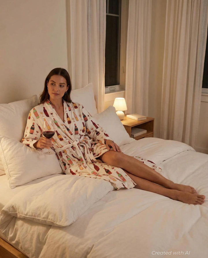 Printed Organic Lounge Robe - Wine Night - Robe