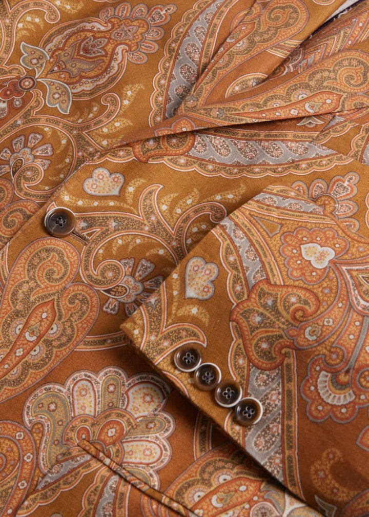 Printed Paisley Linen Jacket - Gold - Blazer