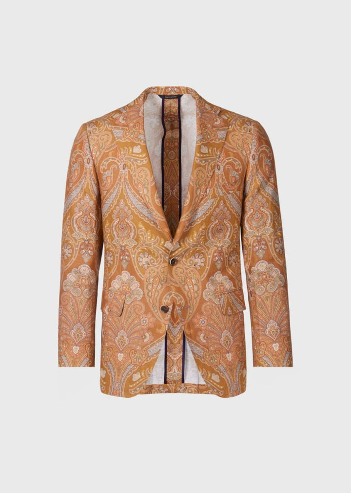 Printed Paisley Linen Jacket - Gold - Blazer