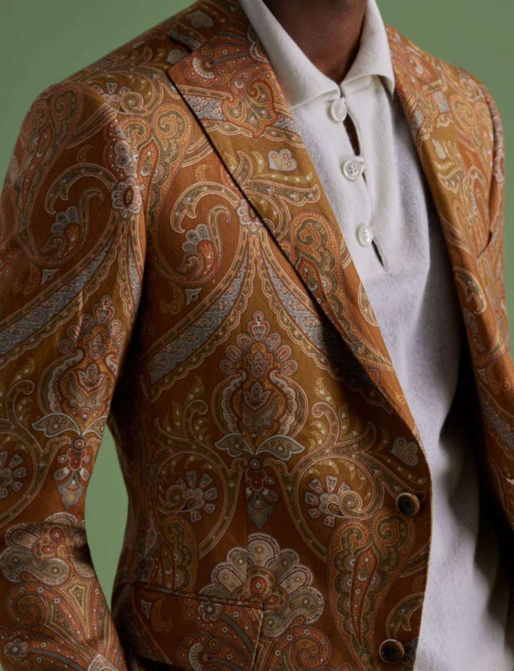 Printed Paisley Linen Jacket - Gold - Blazer
