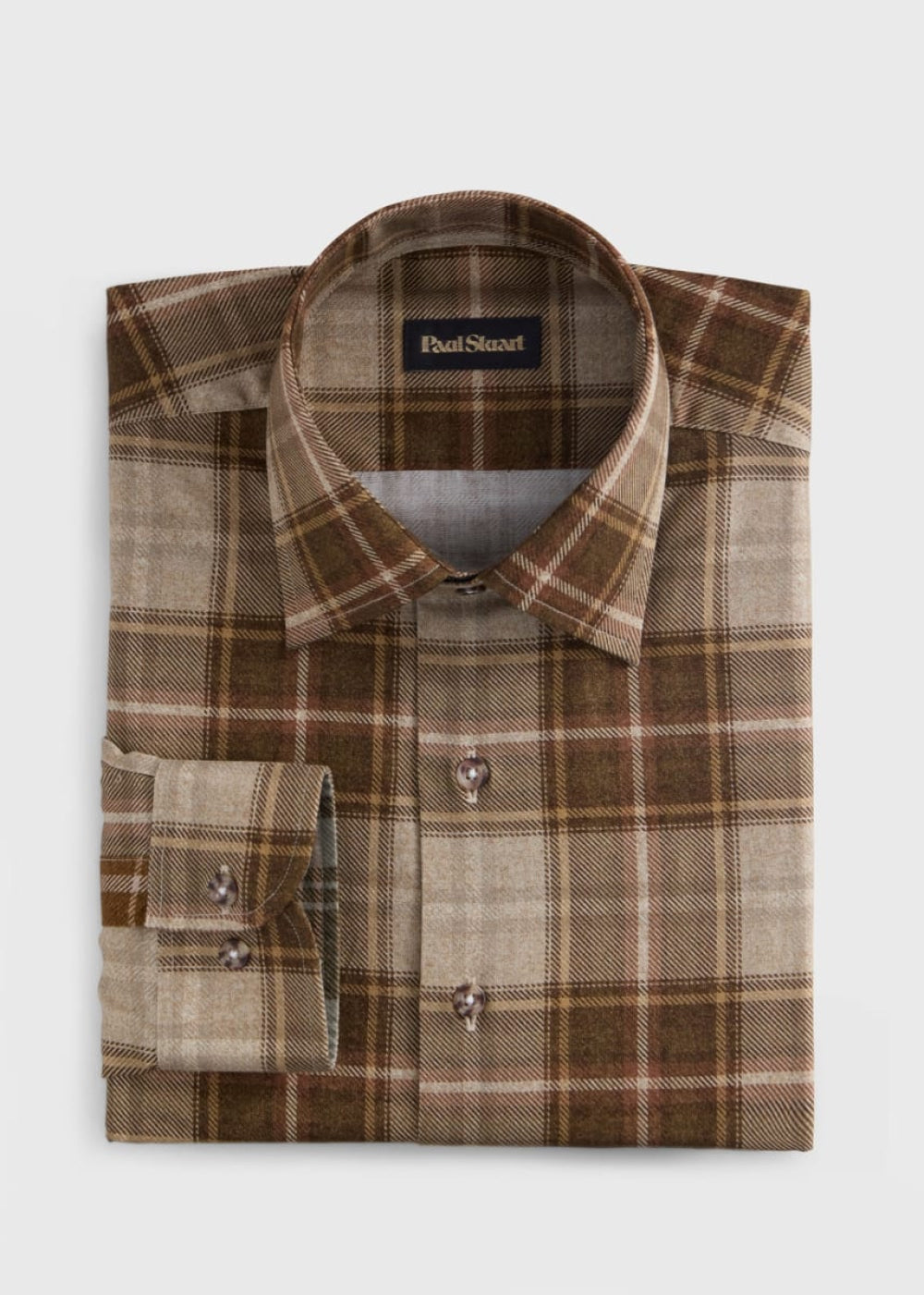 Printed Plaid Brushed Cotton Shirt - Sage/Brown - Collared Shirt