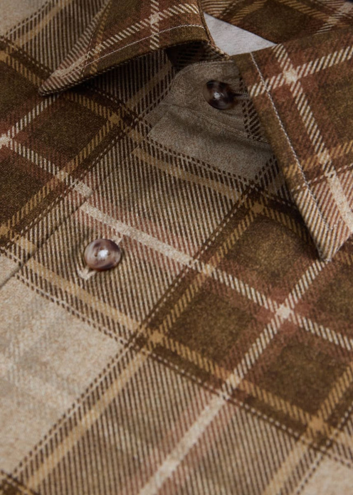 Printed Plaid Brushed Cotton Shirt - Sage/Brown - Collared Shirt