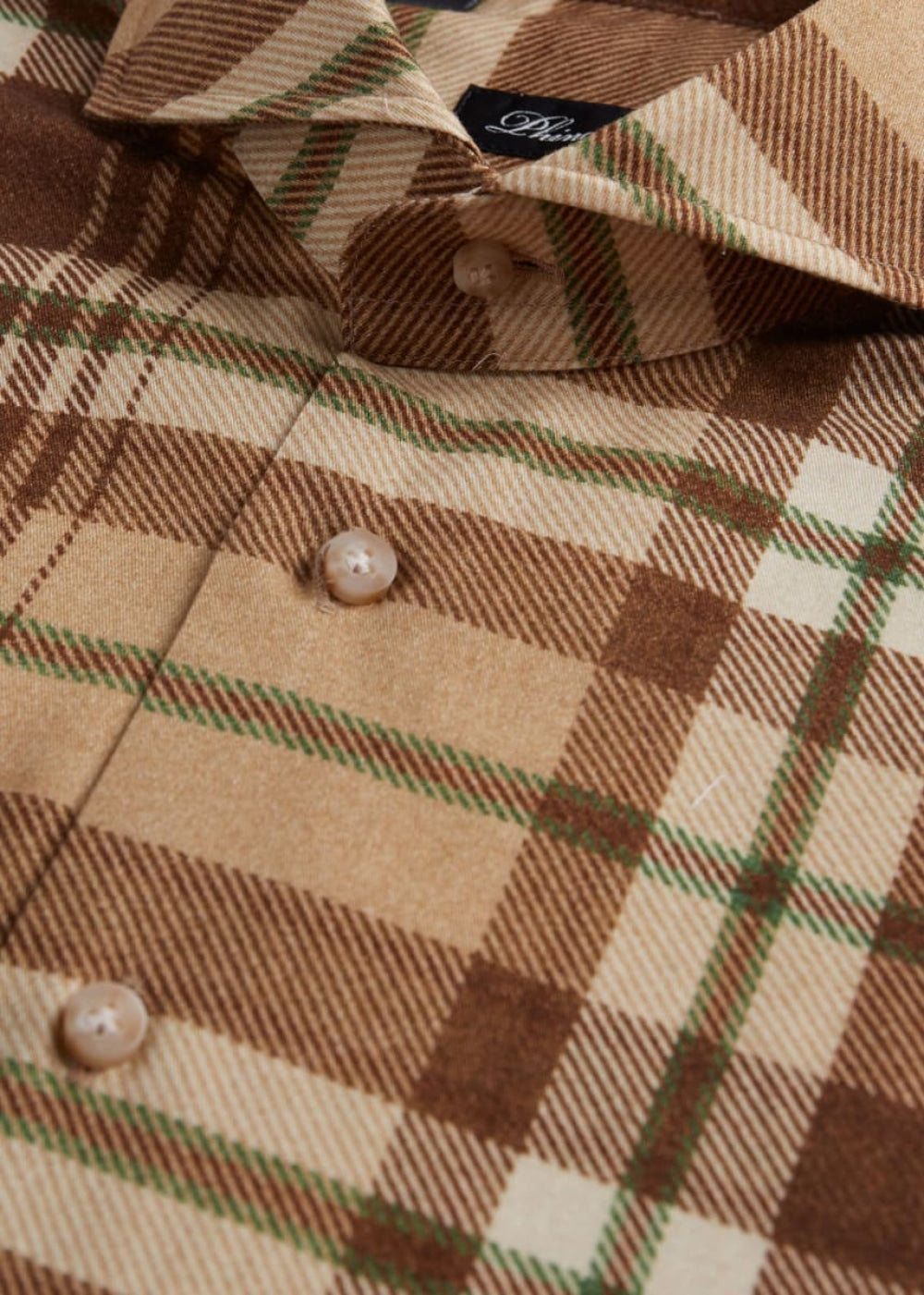 Printed Plaid Brushed Cotton Sport Shirt - Brown/Tan - Collared Shirt