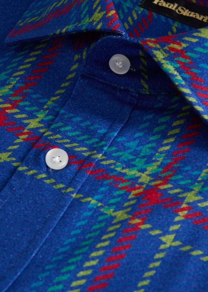 Printed Plaid Flannel Shirt - Blue - Collared Shirt