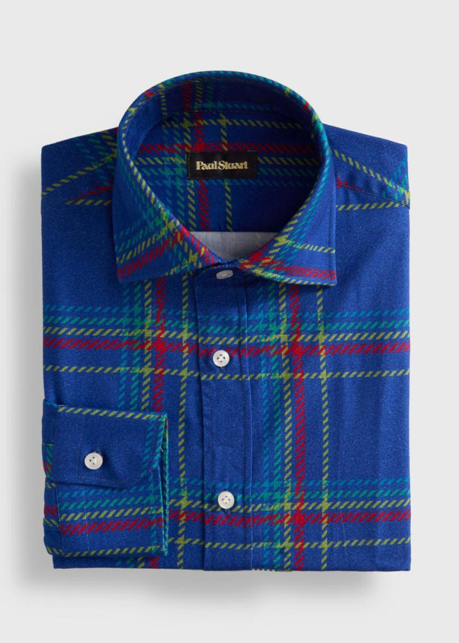 Printed Plaid Flannel Shirt - Blue - Collared Shirt