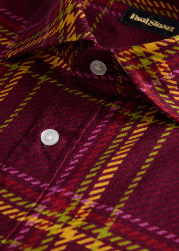 Printed Plaid Flannel Shirt - Burgundy - Collared Shirt