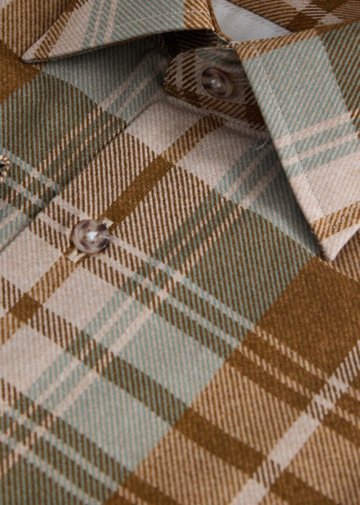 Printed Plaid Sport Shirt - Brown/Mink - XL (44) - Collared Shirt