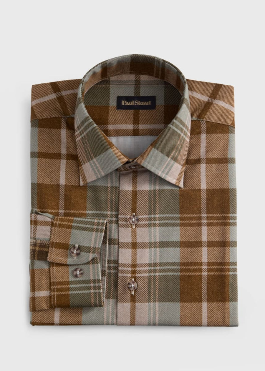 Printed Plaid Sport Shirt - Brown/Mink - XL (44) - Collared Shirt