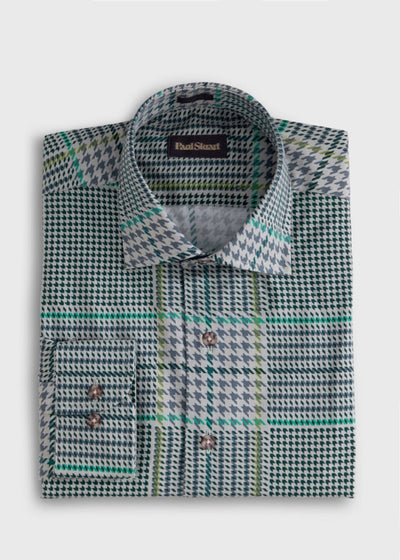 Printed Plaid Sport Shirt - Sage - Collared Shirt