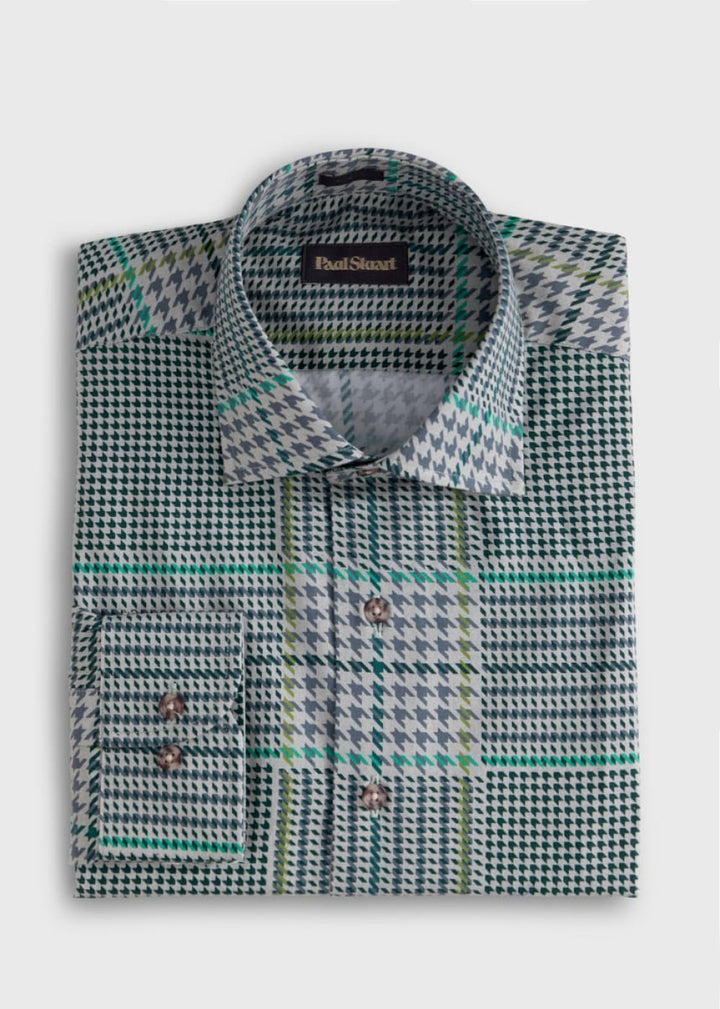 Printed Plaid Sport Shirt - Sage - Collared Shirt