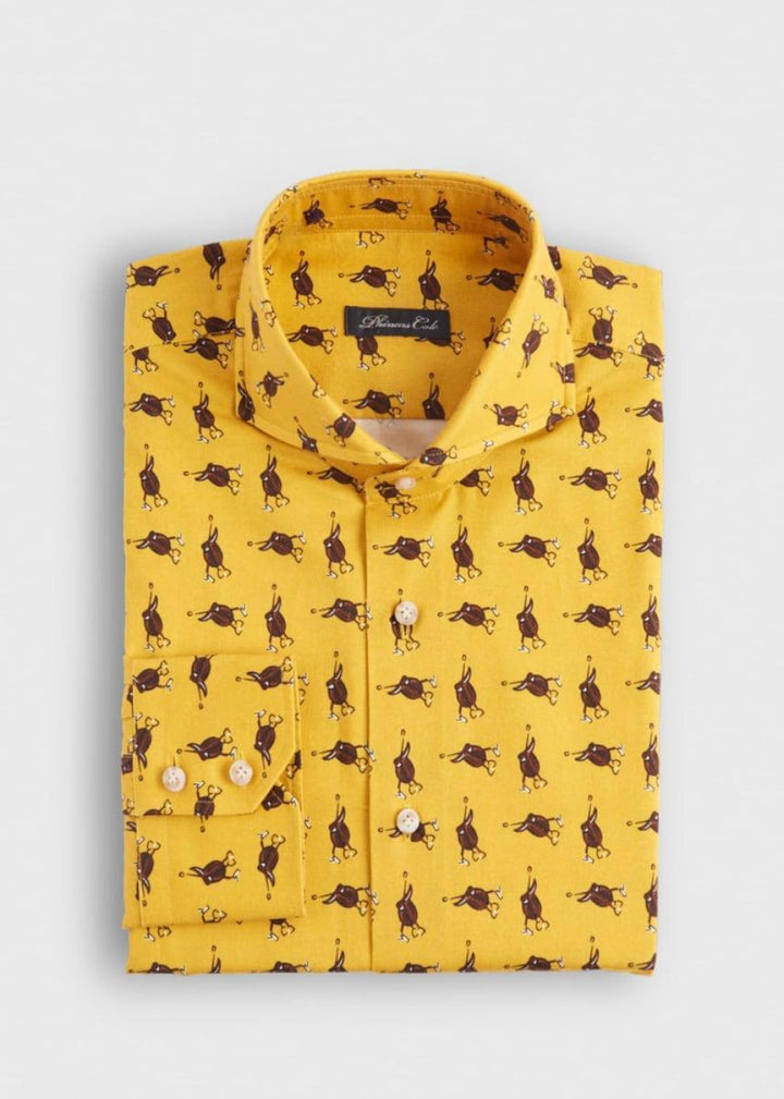 Printed Saddle Brushed Cotton Shirt - Gold - Collared Shirt