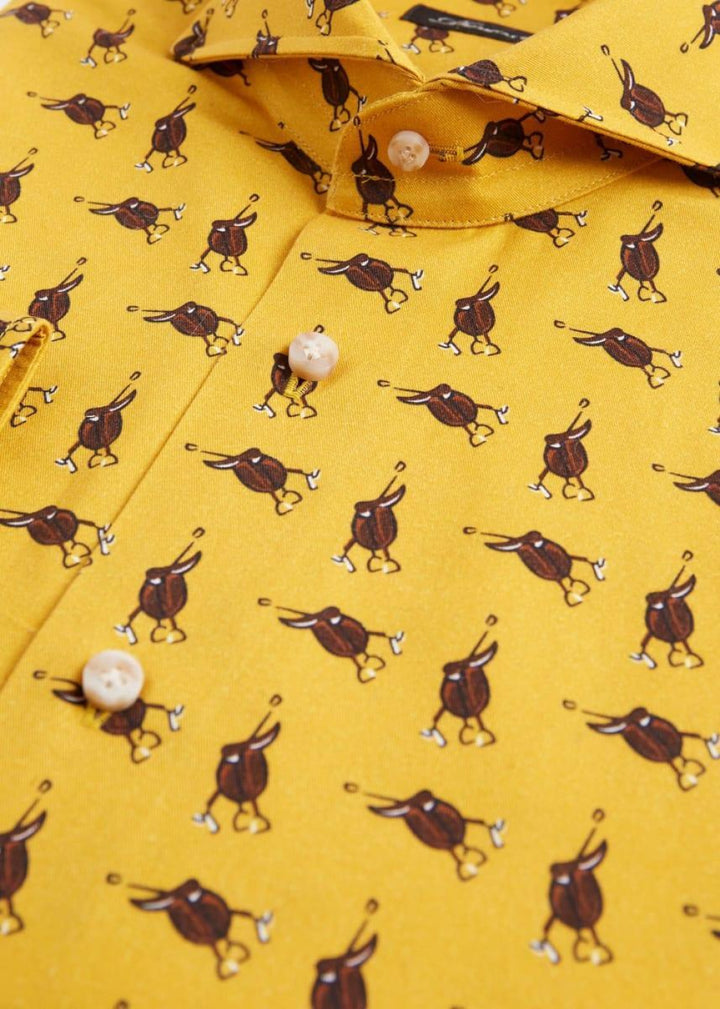 Printed Saddle Brushed Cotton Shirt - Gold - Collared Shirt