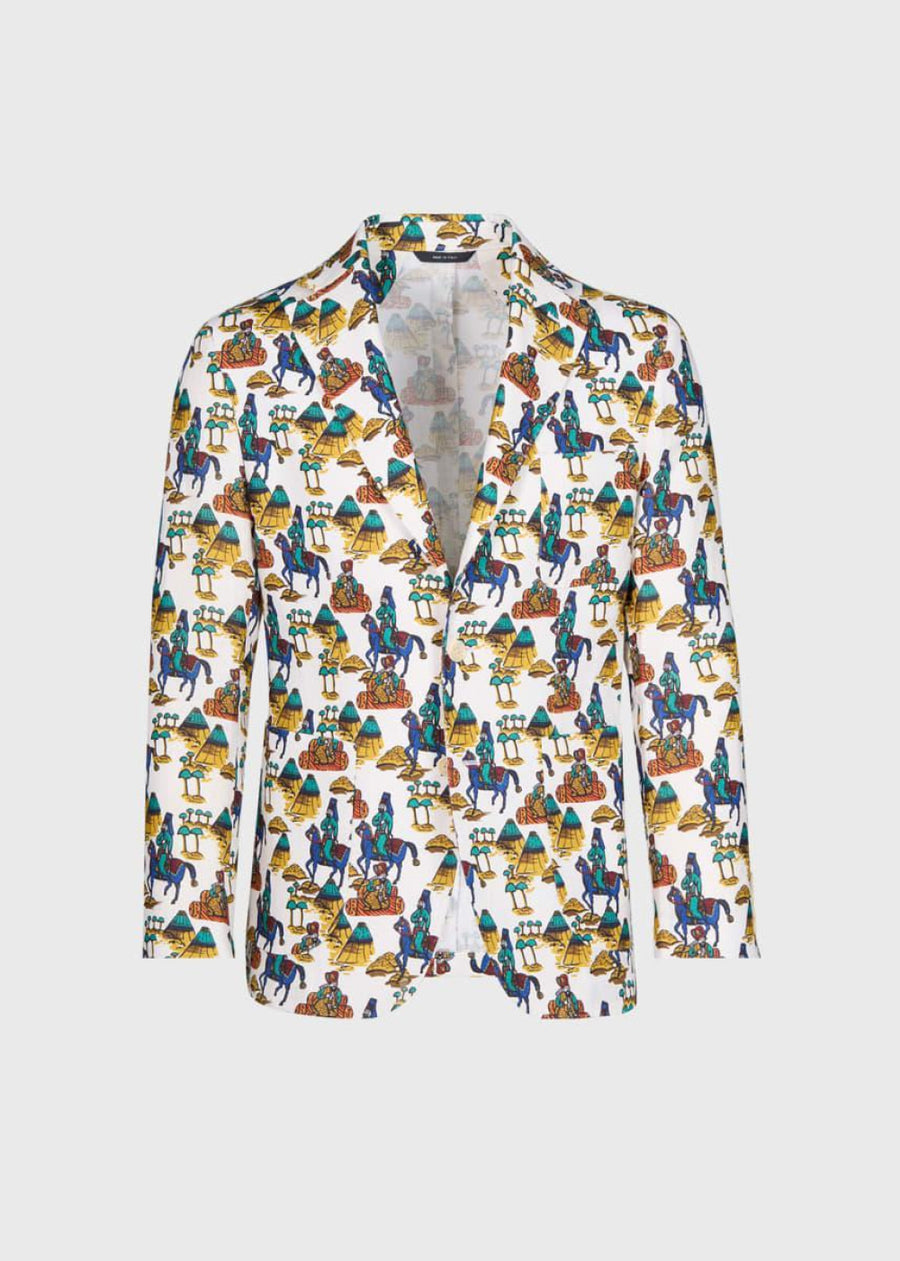 Printed Scene Linen Sport Jacket - White/Multi - Blazer