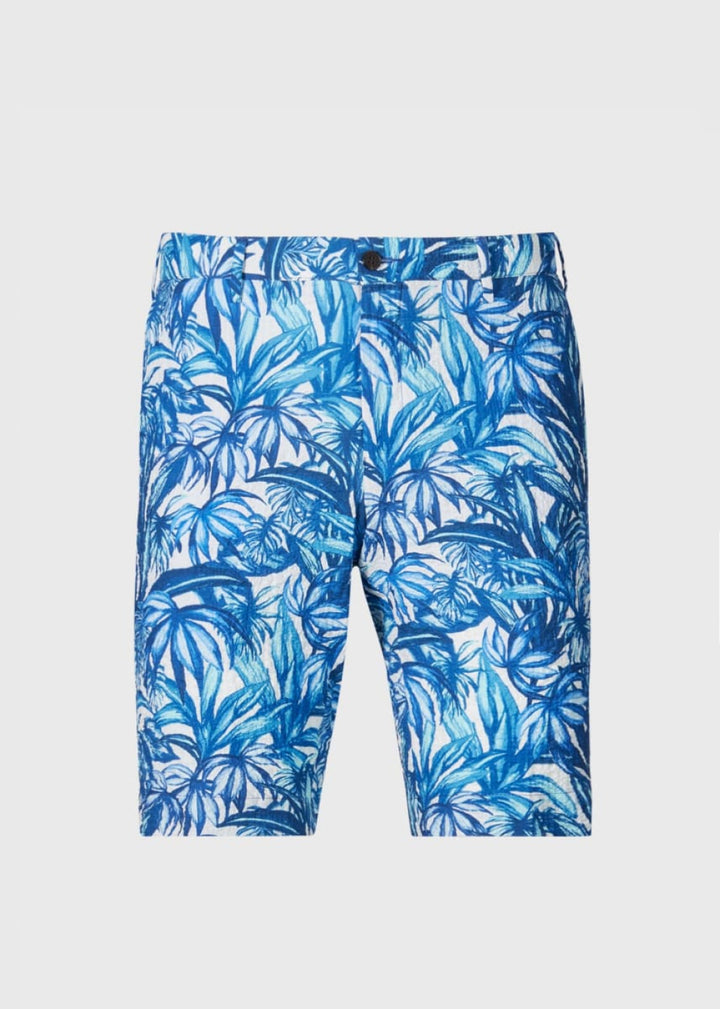 Printed Seersucker Walk Short - White/Blue - Shorts
