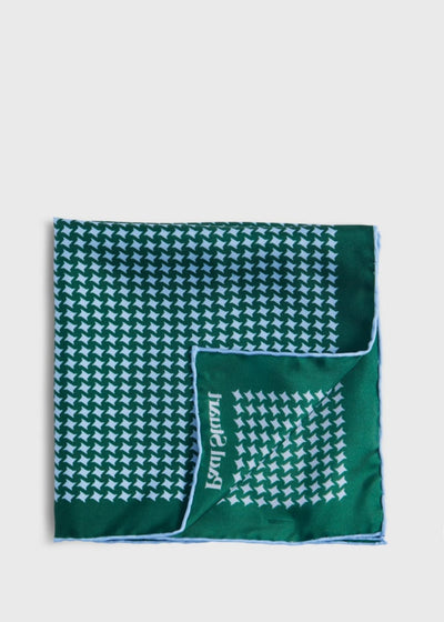 Printed Silk Houndstooth Pocket Square - Green - ONE SIZE - Pocket Square