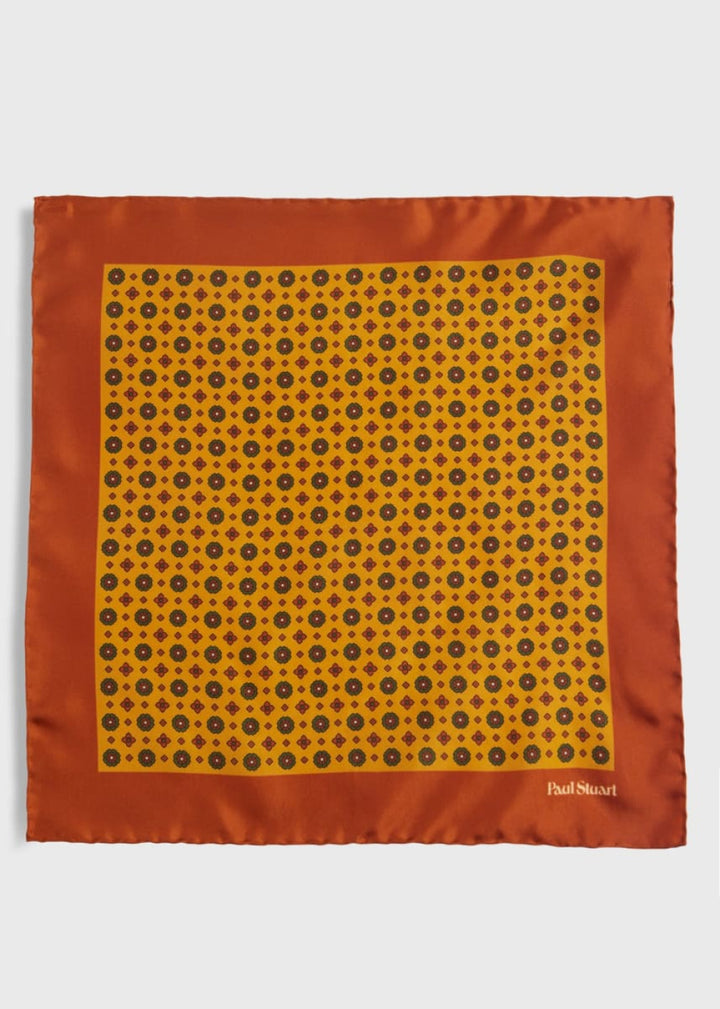Printed Silk Medallion Pocket Square - Gold - ONE SIZE - Pocket Square