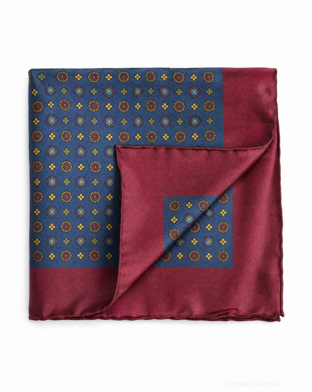 Printed Silk Medallion Pocket Square - Royal Blue - ONE SIZE - Pocket Square