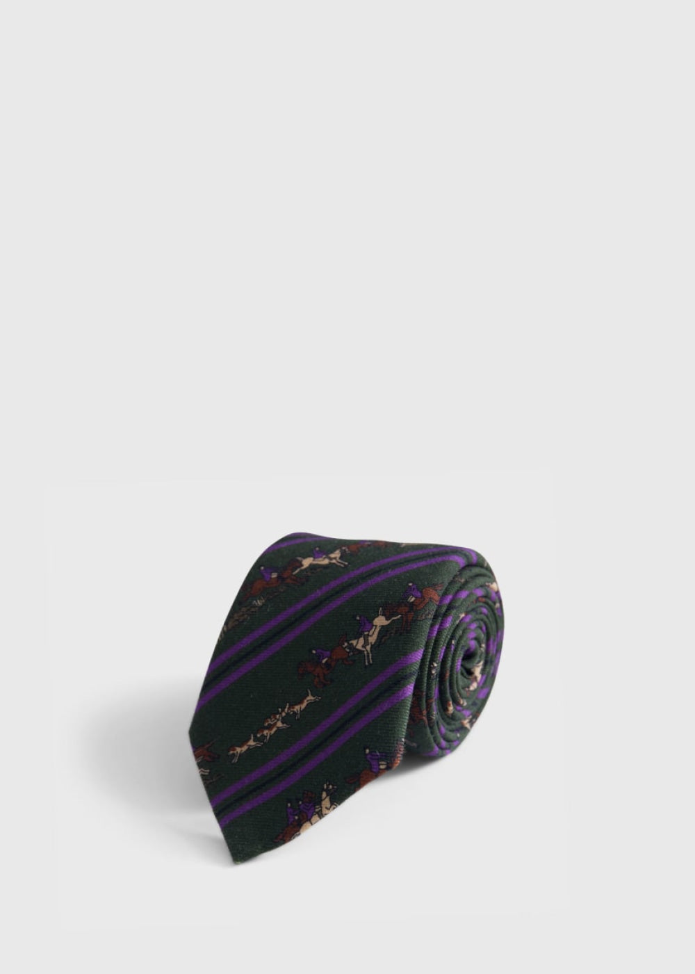 Printed Silk Rider Motif Tie - Olive - One Size - Tie
