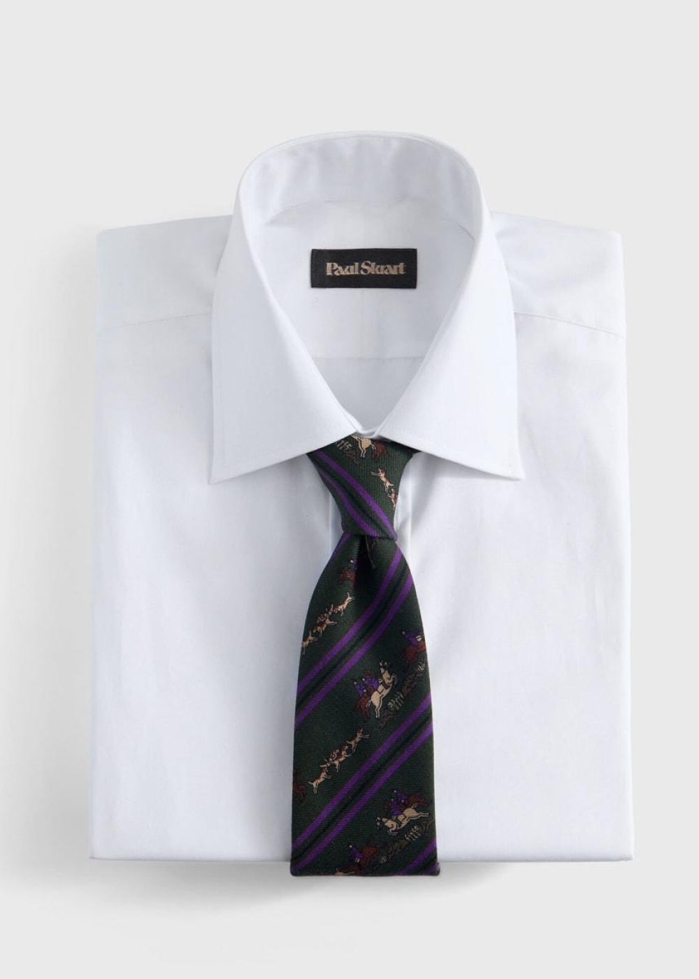 Printed Silk Rider Motif Tie - Olive - One Size - Tie