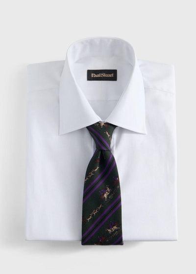 Printed Silk Rider Motif Tie - Olive - One Size - Tie