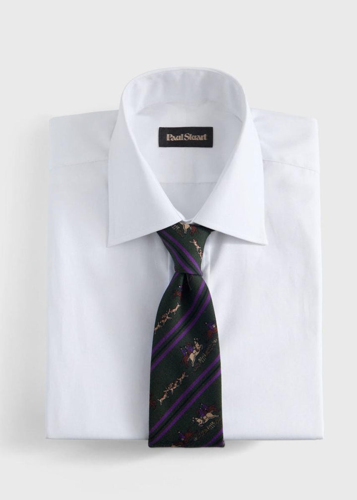 Printed Silk Rider Motif Tie - Olive - One Size - Tie
