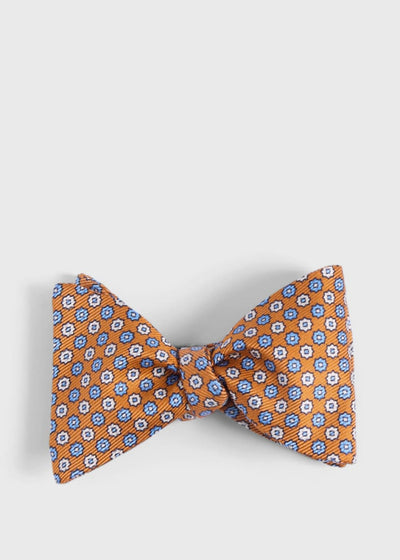 Printed Silk Small Floral Bow Tie - Orange - ONE SIZE - Bow Tie