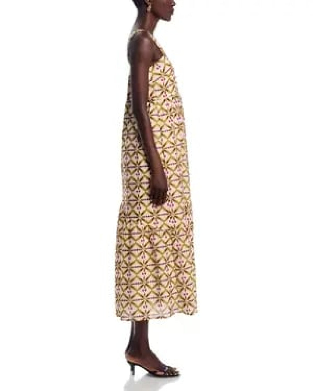 Printed Square Neck Midi Dress - Dresses