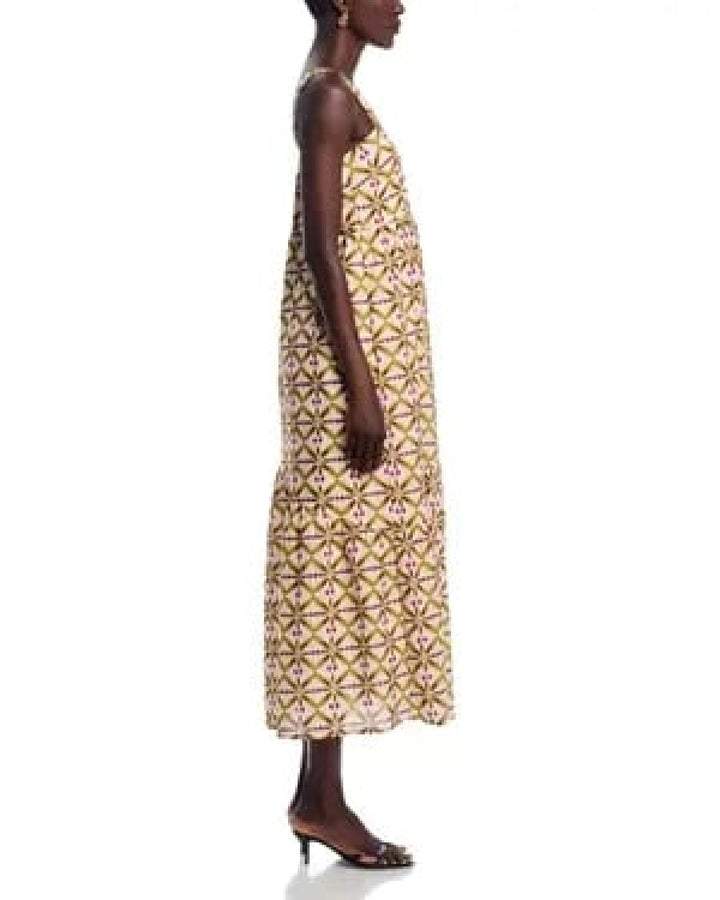 Printed Square Neck Midi Dress - Dresses