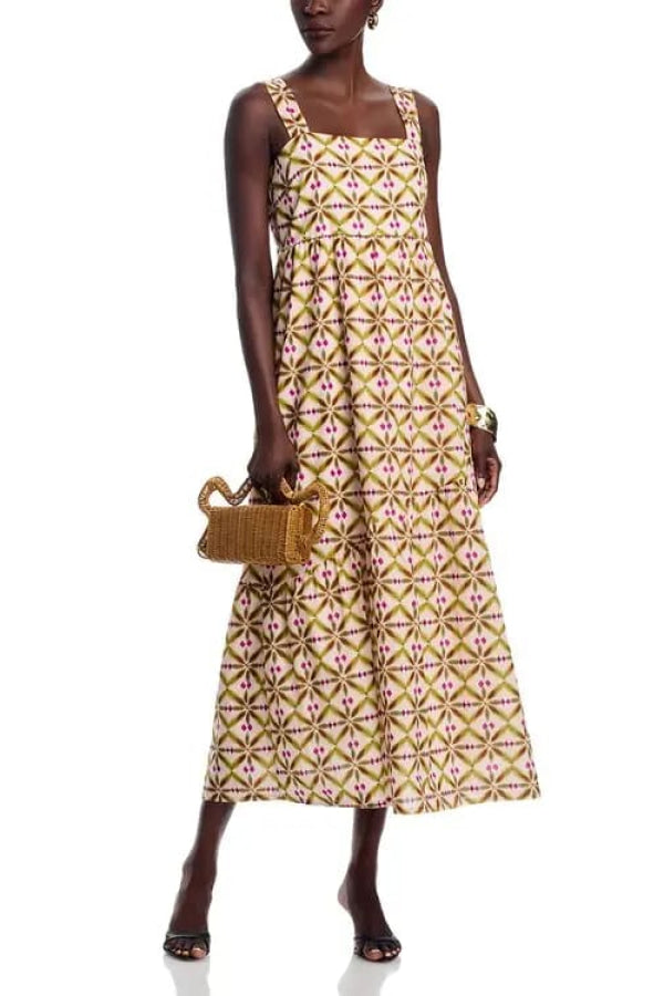 Printed Square Neck Midi Dress - Dresses