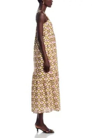Printed Square Neck Midi Dress - Dresses