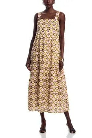 Printed Square Neck Midi Dress - Dresses