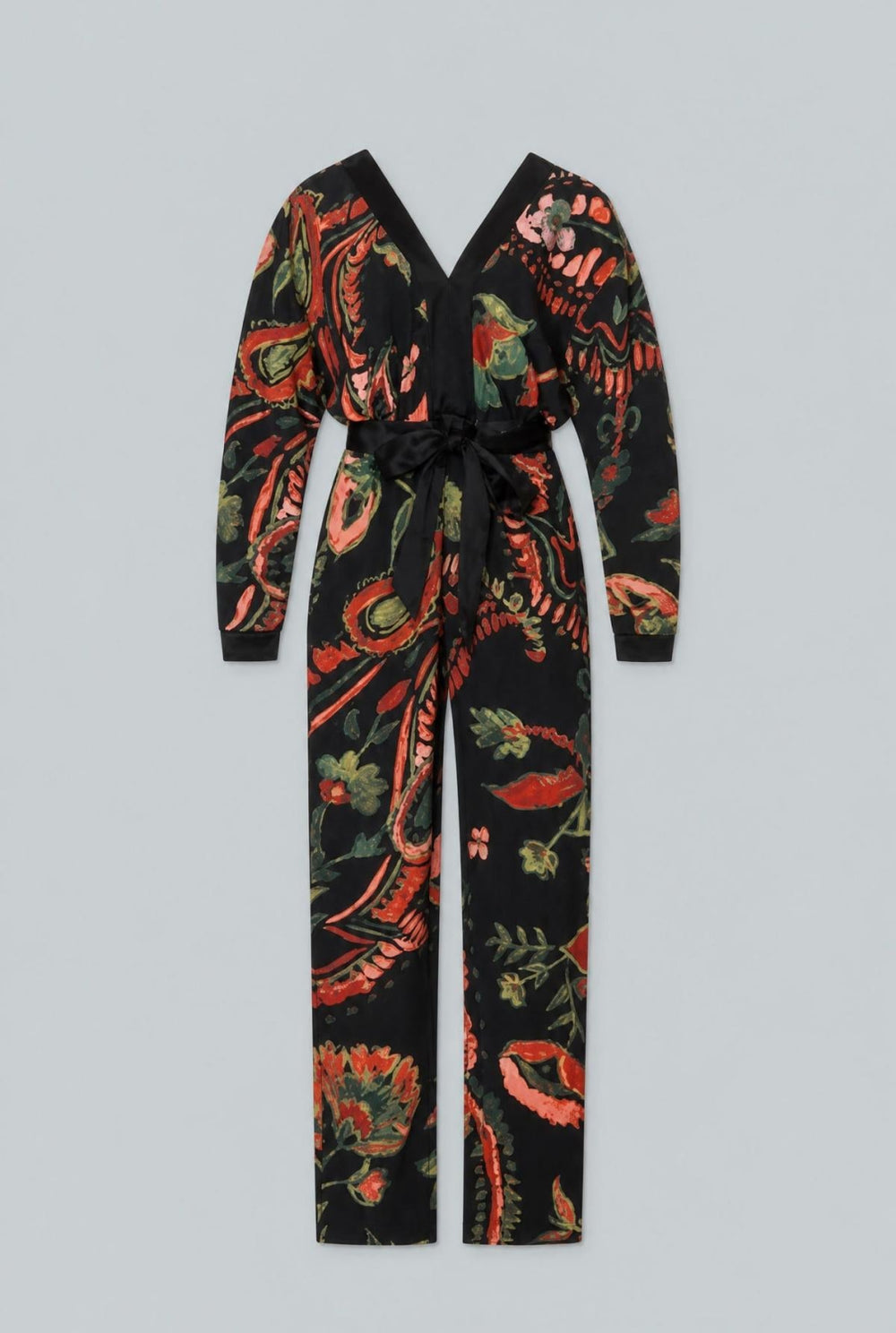Printed V-Neck Jumpsuit - Black Combo - Jumpsuit