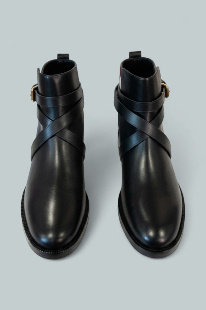 Pryle Equestrian Check Ankle Booties - Black - 9B / 39EU - Bootie