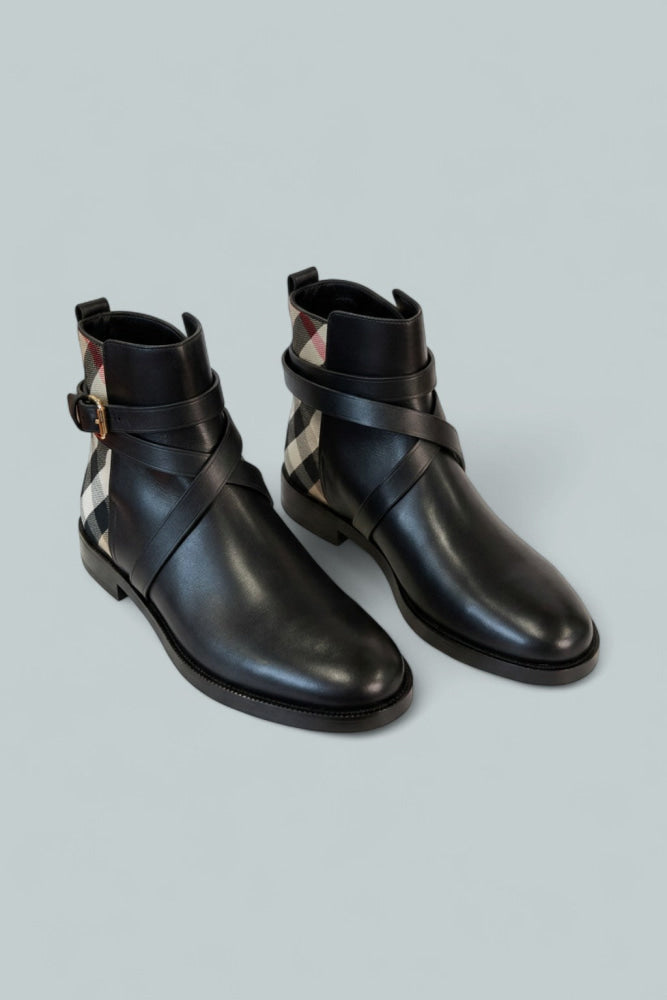 Pryle Equestrian Check Ankle Booties - Black - 9B / 39EU - Bootie