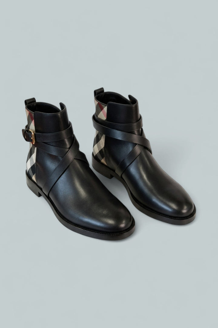 Pryle Equestrian Check Ankle Booties - Black - 9B / 39EU - Bootie